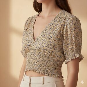 FAITHFULL THE BRAND Oma Top in Peach Zoella Floral - Size L